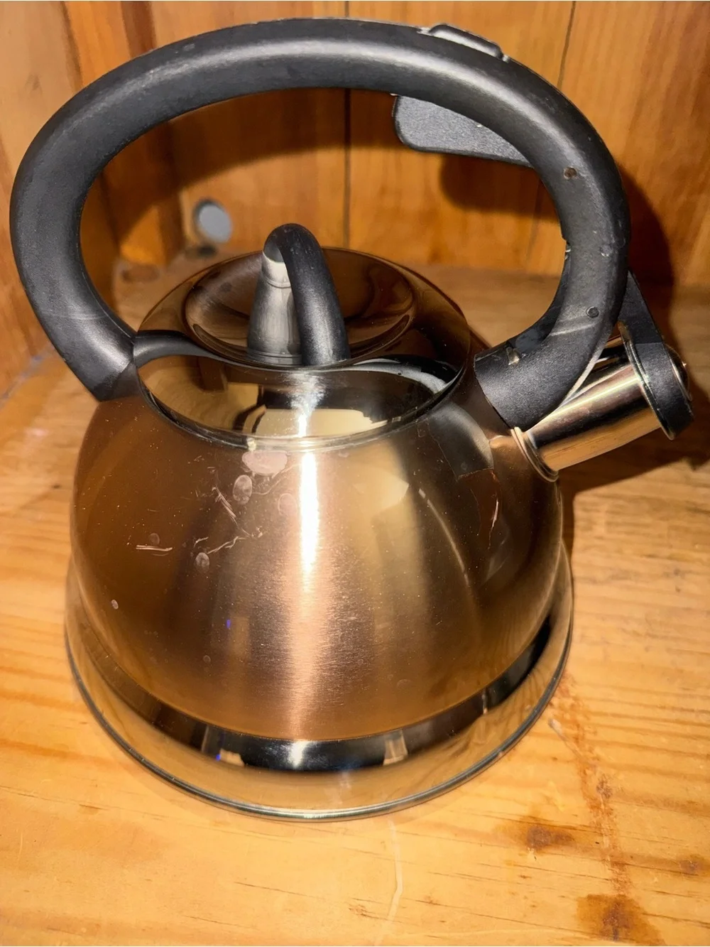 Stainless Steel/Copper Whistling Tea Kettle Black Handle - Copper Finish
